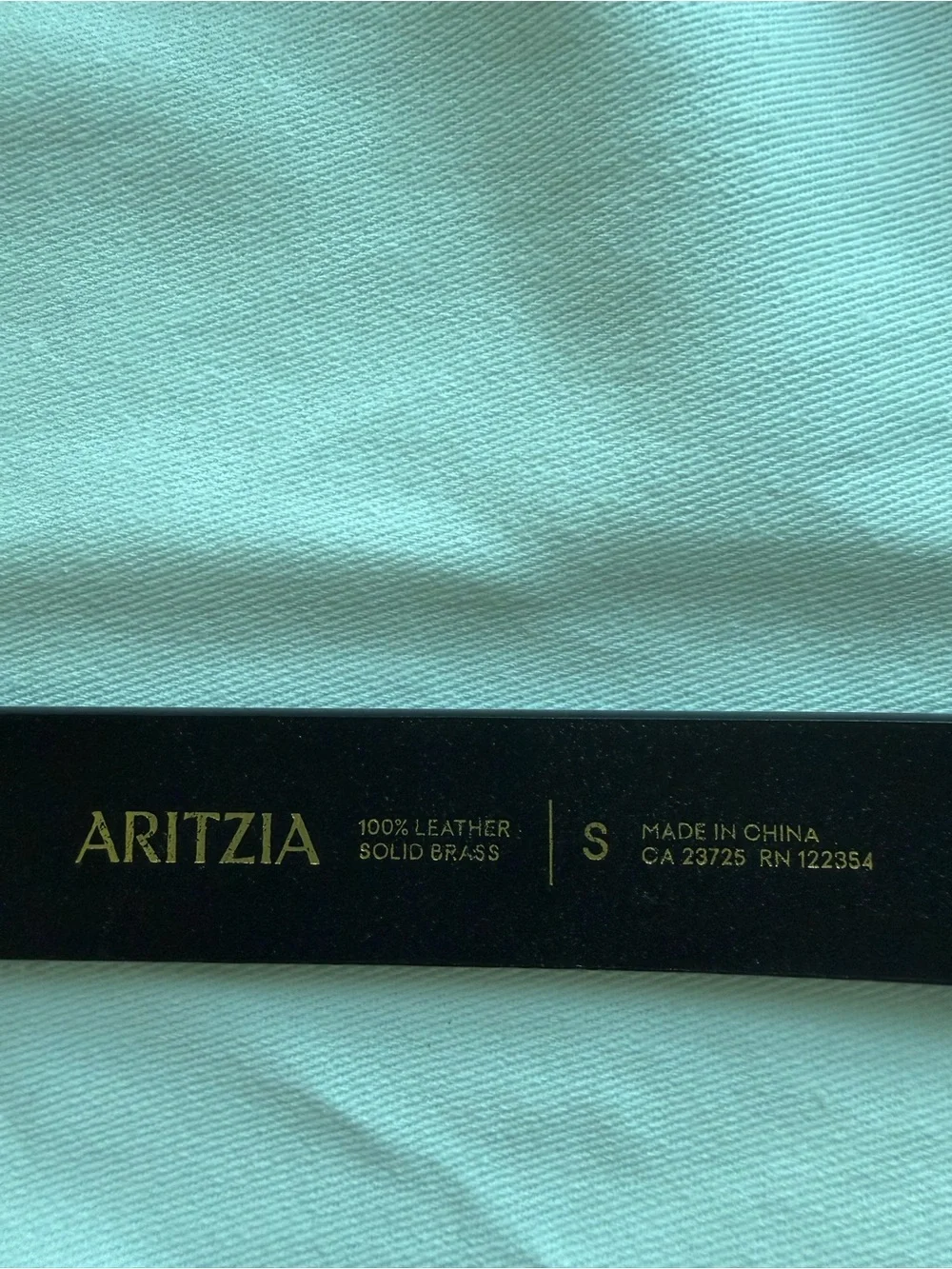 Aritzia Women's Black Leather Belt with Gold Buckle
